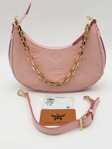 Mcm Aren Crescent Pink Leather Hobo Shoulder Bag Eb0826pxzsa