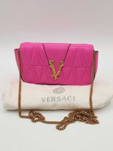 Versace Virtus Quilted Hot Pink Leather Crossbody Bag Eb0826erxde