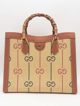 Gucci Diana Gg Raffia Bamboo Top Handle Tote Bag Eb0326sxzsa
