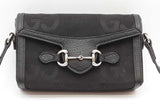 Gucci 1955 Horsebit Monogram Black Textured Canvas Crossbody Bag Eb1125pxzde