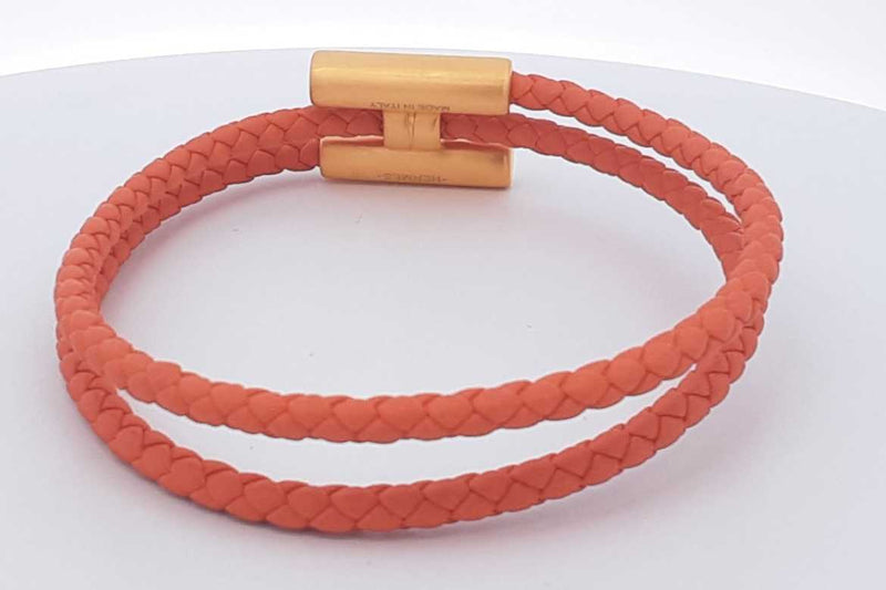 Hermès Orange Braided Leather Bracelet 11.2 Grams 7 Inch Eb1025lexdu