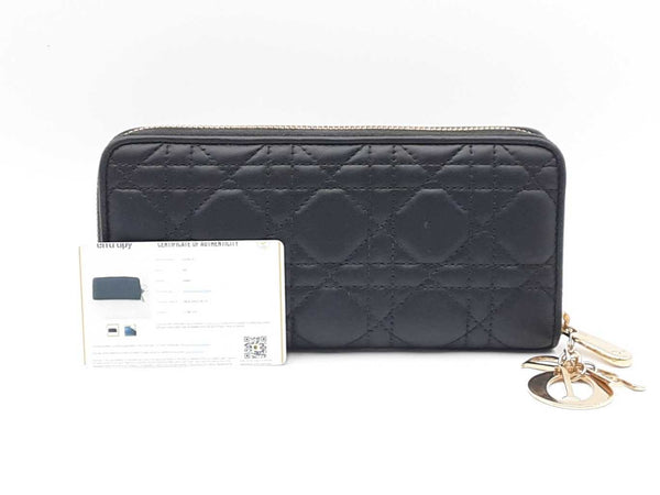 Christian Dior Lady Voyageur Black Cannage Lambskin Leather Wallet Fw0325lzxdu