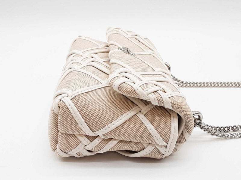 Tory Burch Kira Woven Canvas Mini Natural/blanc Flap Bag Sd1025lzxde