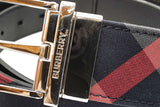 Burberry Navy House Check Reversible Belt With Silver Tone Buckle Eb0826pxde