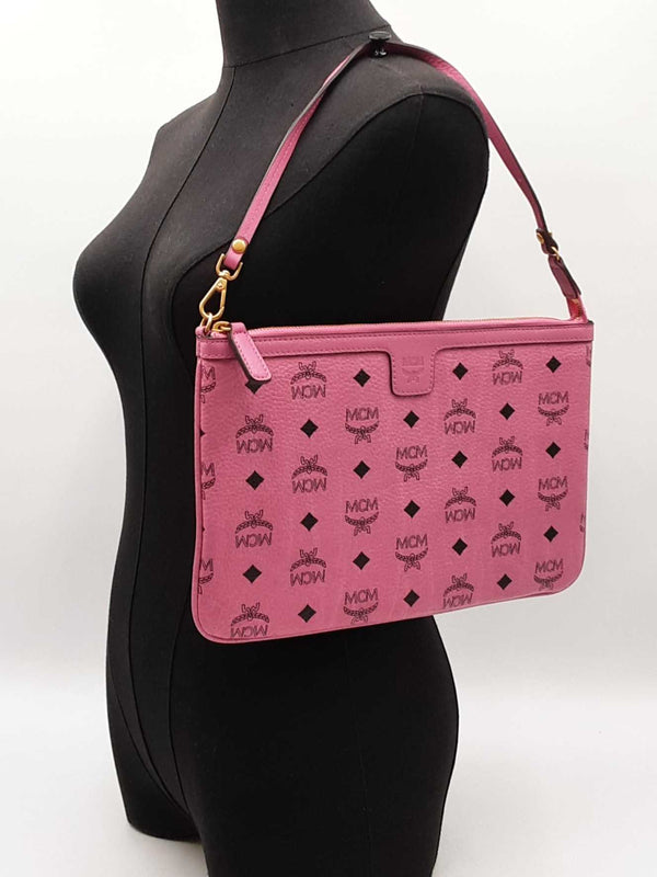 Mcm Stark Wristlet Pouch In Pink Visetos Coated Canvas Fw0525lrzdu