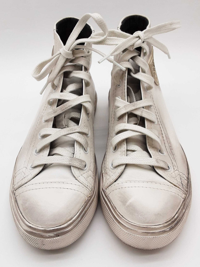 Yves Saint Laurent Bedford Distressed White Leather Shoes Size Eu 37 Do0525crde