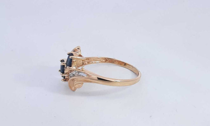 10k Yellow Gold Ring With Blue Stones Size 10.5 2.9 Grams Eb0124ixsa