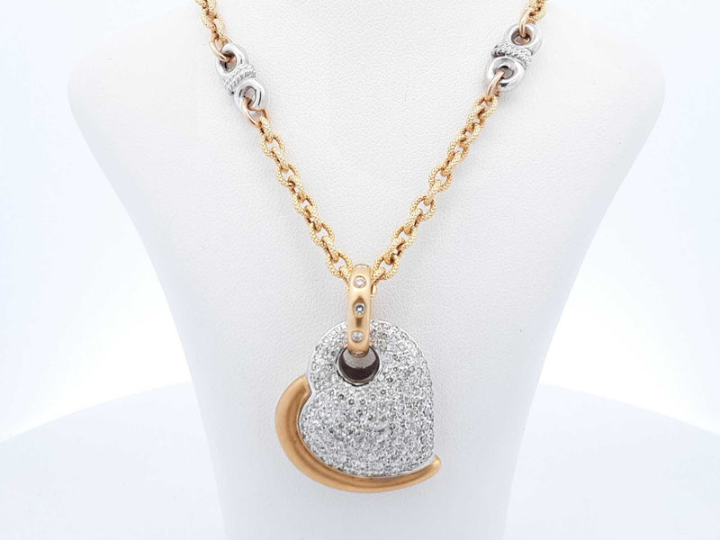 0.99 Cttw Diamond & Two-tone Gold Heart Pendant Necklace 22.6 Grams 20 Inch Fw0525rxzdu