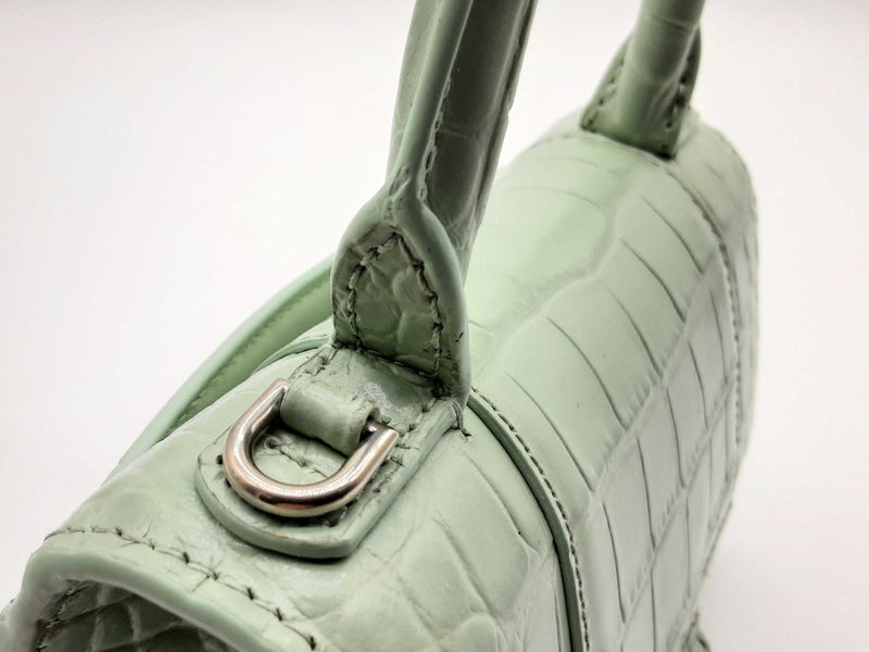 Balenciaga Hourglass Xs Mint Green Croc Embossed Leather Crossbody Lhrxzde