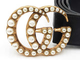 Gucci Marmont Double G Pearl 40mm Belt In Black Leather Size 42 Fw0926lordu