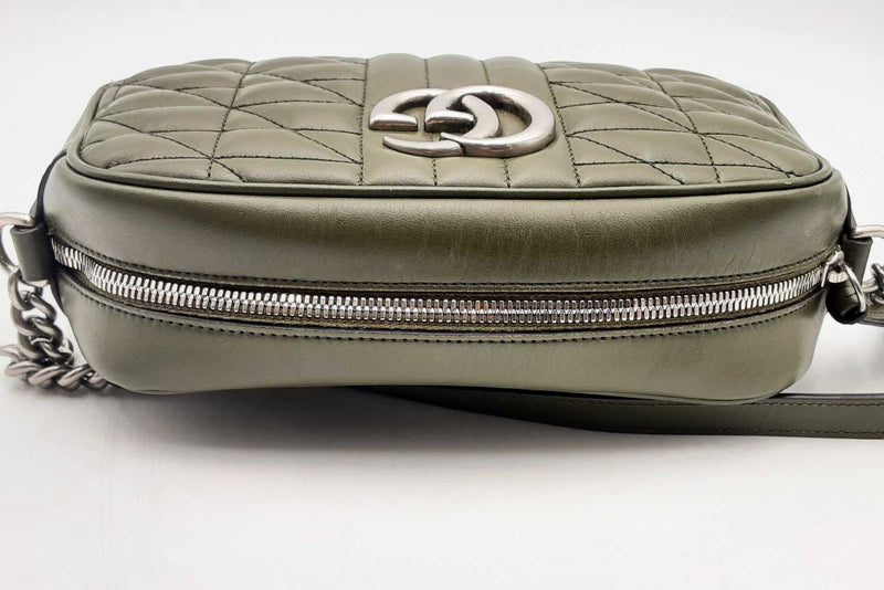 Gucci Gg Quilted Marmont Crossbody Bag In Military Green Eb1124wrxsa