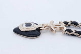 Chanel Cc Heart Drop Pendant Necklace Metal With Leather 16.5-19.5 In Eb626pxzde