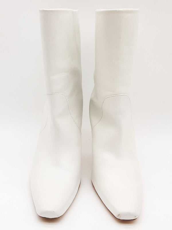 Stuart Weitzman Ebb White Smooth Calf Leather Ankle Boots Size 7 Do0423crde