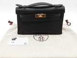 Hermes Kelly Pochette Noir Black Swift Leather Gold Hardware Clutch Do726lixzxde