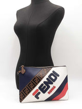 Fendi X Fila Fendimania Clutch In Leather & Ff Zucca Coated Canvas Fw0926orxdu