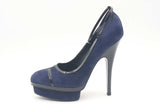 Yves Saint Laurent Navy Suede & Black Leather Courts Heels Size 38.5 Eb0525cxsa