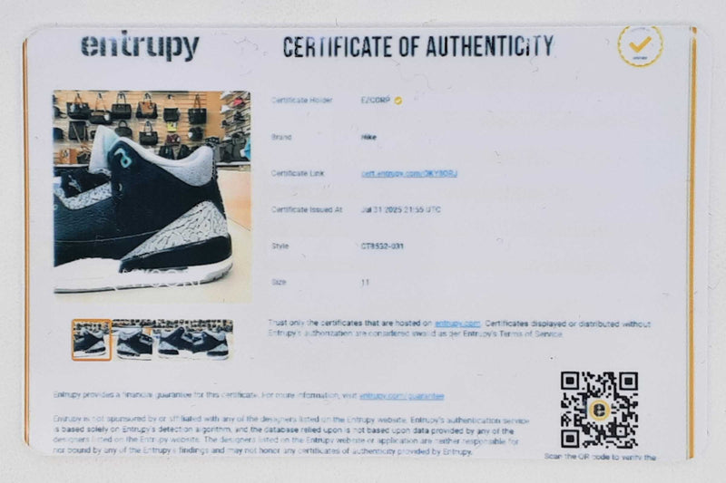 Nike Air Jordan 3 Retro "Green Glow" Black Leather Sneakers Size 11 Fw0825ezdu
