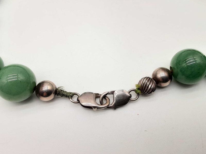 0.925 Sterling Silver Clasp Dyed Green Jade Bead 233.2g Necklace 20 In Do1224rxzde