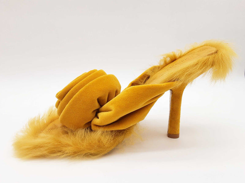 Burberry Yellow Rose Velvet Fur Trim Heels Size It 41 Do0525lxzde