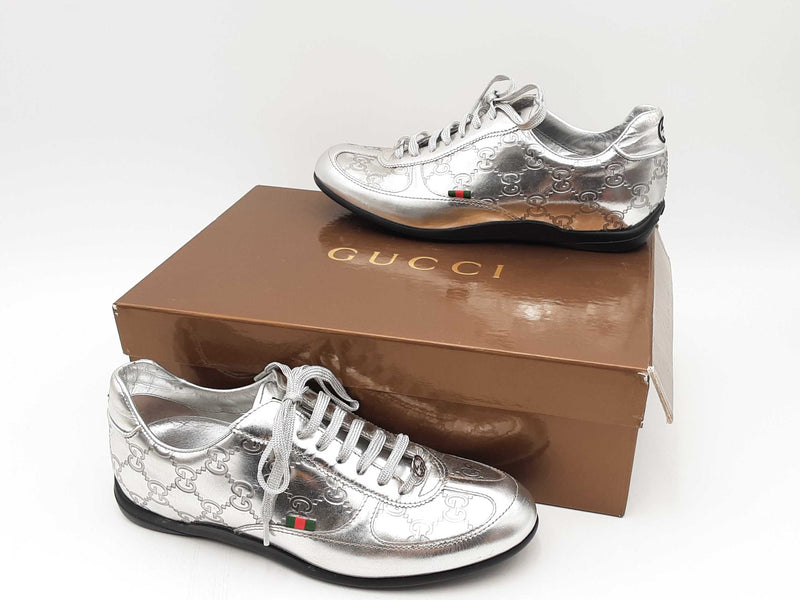 Gucci Guccisima Silver Leather Low Top Sneakers Size 36 Fw1024crsa