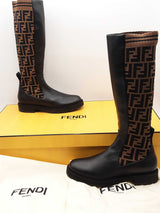 Fendi Rockoko Ff Fabric & Leather Knee High Boots Size 38 Eb0125oxzsa