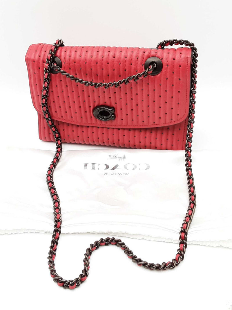 Coach Quilted & Rivets Parker Shoulder Bag In Red Eb0824ordu