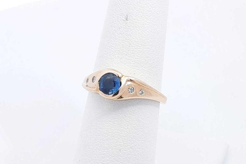 Blue Gemstone & Diamond Ring In 14k Yellow Gold 3.3 Grams Size 7 Eb0724ixsa