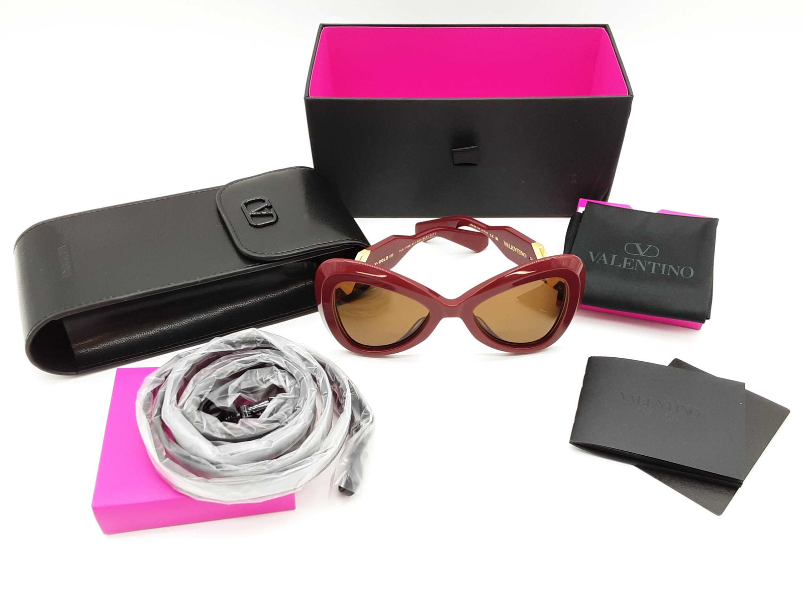 Valentino Garavani Bdx-gld/cat 3 V-gold Red Butterfly Sunglasses