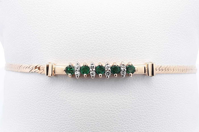 Green Gemstone & Diamond Bracelet In 14k Yellow Gold 3.6 Grams 7 Inch Eb0924exsa