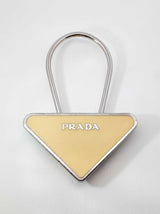Prada Triangle Emblem Logo Key Holder Bag Charm In Beige Enamel Fw0926oxdu