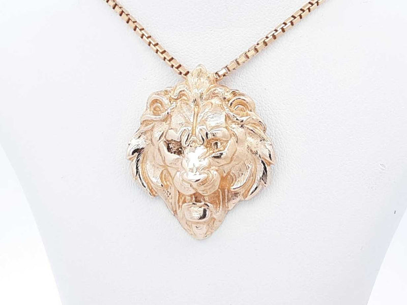 14k Yellow Gold Lion Head Pendant With Chain 16 Grams 18 Inch Eb0824rxzsa