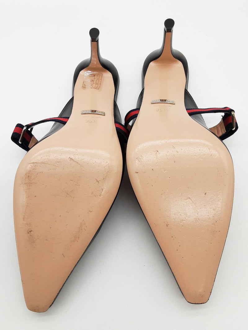 Gucci 549617 Malaga Horesbit Blue Web Mule Heels Size Eu 36.5 Do0825lxzde