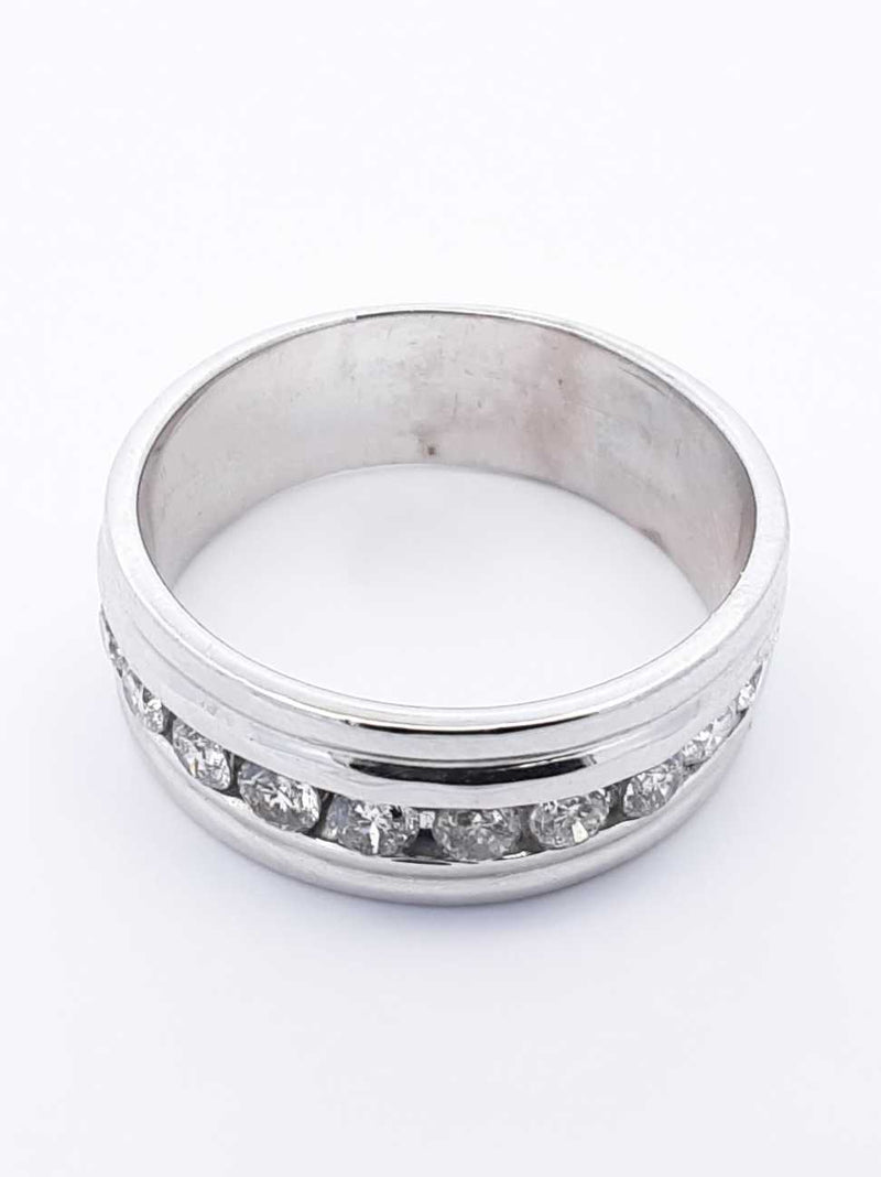 O.99 Cttw Channel-set Diamond & 14k White Gold Band 7.4 Grams Size 8 Fw0425wzxdu