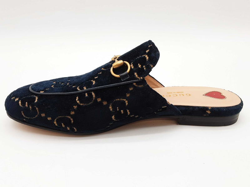 Gucci 475094 Princetown Gg Blue Velvet Mule Slides Size Eu 37 Do0925oxzde