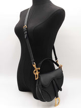 Christian Dior Small Saddle Bag In Black Grained Leather Fw1026erzdu
