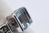 Blue Gemstone & Diamond Ring In 14k White Gold 3.5 Grams Size 6.25 Eb0725lordu
