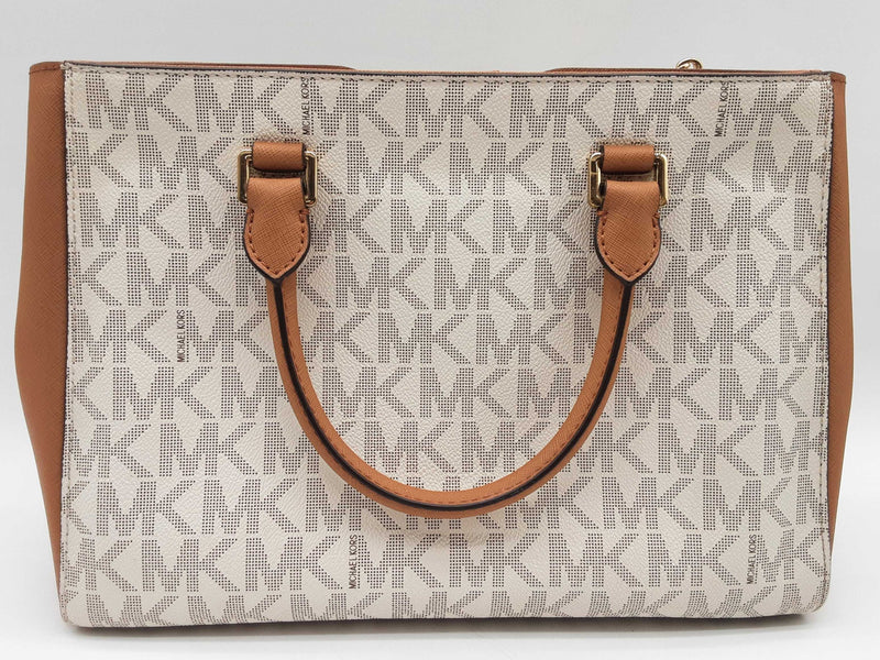 Michael Kors White Signature Tan Coated Canvas Tote Bag Do09wxde