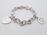 Tiffany & Co. Heart Tag & Peace Sign 925 Bracelet 36.1g 7.5 Inch Fw1026lzxdu