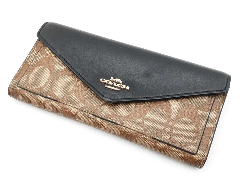 Coach Slim Envelope Wallet In Signature Coated Canvas & Black Leather Fw0925wzdu