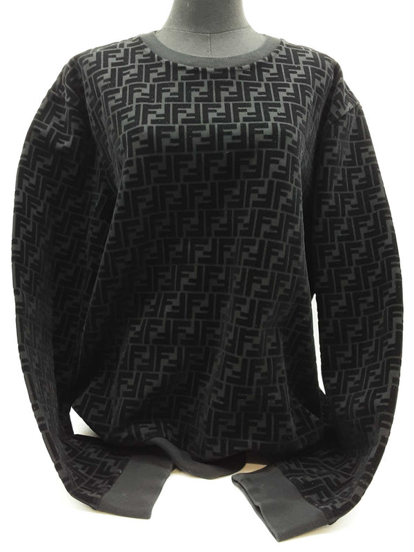 Fendi Black Cotton Velvet Logo Sweater Size Italian Xxxl Do0925lrxde