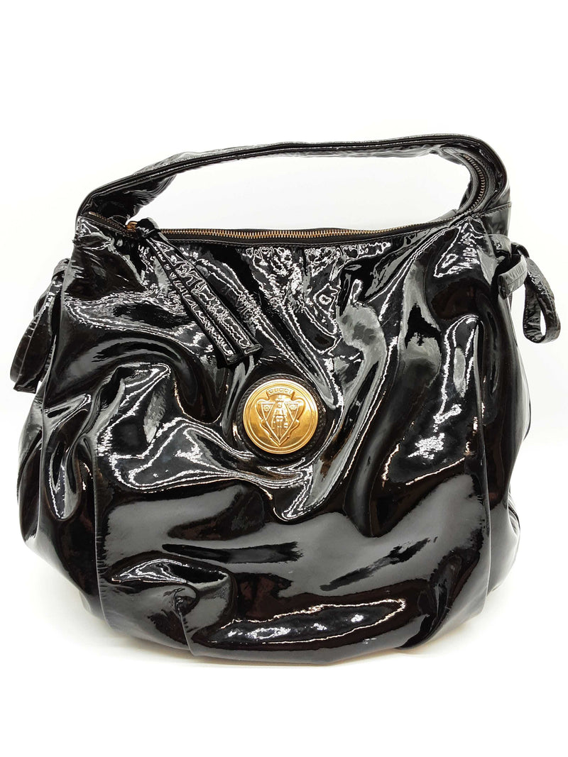 Gucci 211844 Hysteria Black Patent Leather Hobo Bag Do1224oxzde