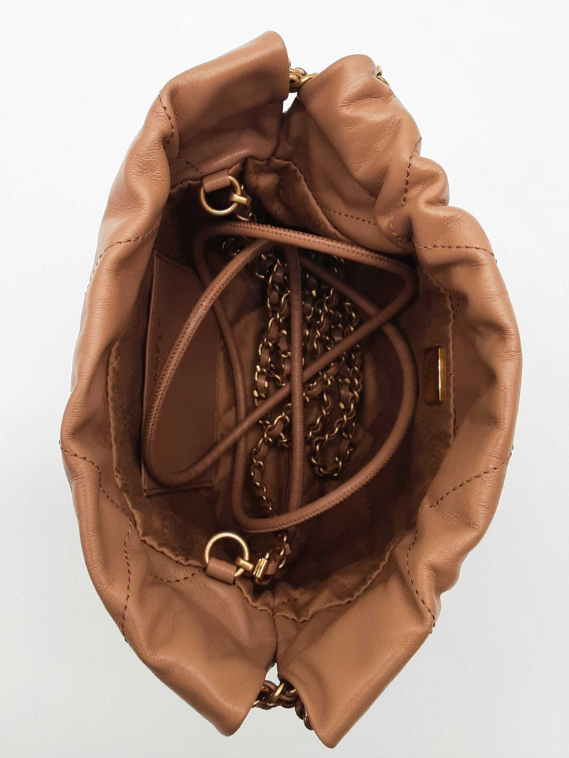 Chanel Mini 22 Beige Quilted Calfskin Leather Bucket Bag Do0525oxzxde