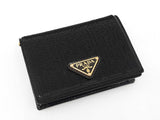 Prada Sequined Triangle Logo Card Holder With Chain In Black Leather Fw1225wxzdu