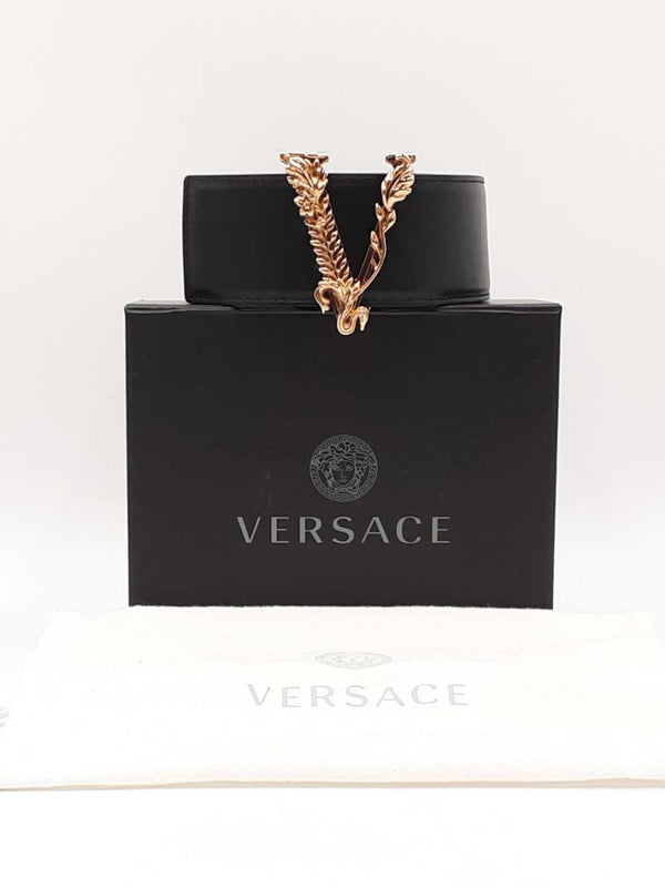 Versace 50mm Black Leather Belt & Gold-tone Virtus Buckle Fw0525crdu