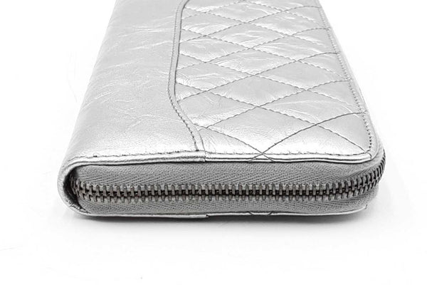 Chanel Gabrielle Metallic Silver Quilted Leather Zip Around Wallet Eb1224rxzdu