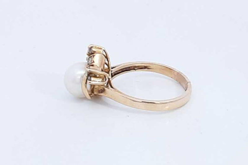 Pearl & Diamond Ring In 14k Yellow Gold 3.4 Grams Size 6.5 Eb0624lorsa