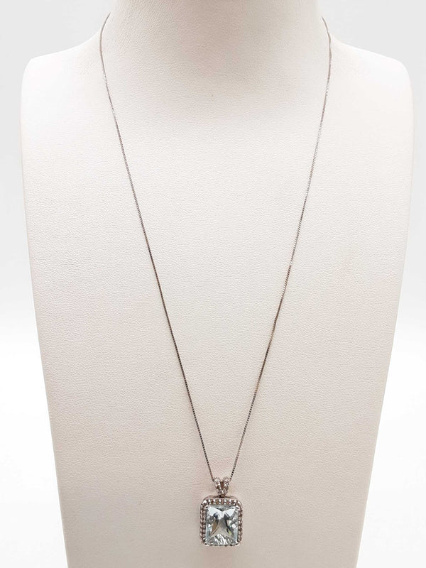 Synthetic Pale Aquamarine 14k White Gold 4.6g Pendant Chain 18 In Do0525lcrde