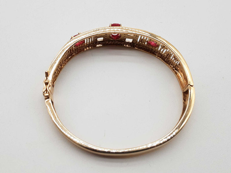 Synthetic Rubies 10k Yellow Gold 23.0g Bangle Bracelet 6.5 In Do0325sxzde
