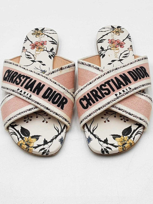 Christian Dior Dway Crossover Strap Canvas Slides Size 37.5 Eb1125crdu