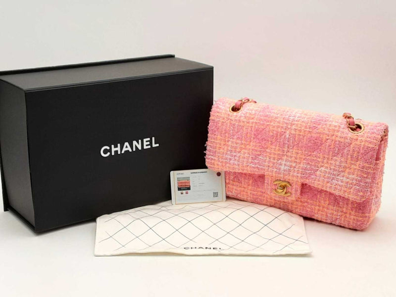 Chanel Classic Medium Tweed Pink Handbag Aa0625rrxzsa